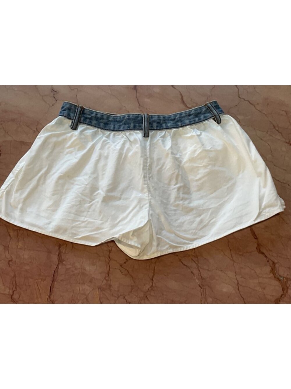 Alexander Wang Denim Waistband Shorts in Oxford Blue White 2 Womens - Picture 8 of 11